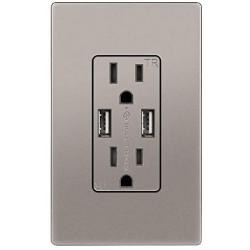 TOPGREENER High Speed USB Wall Outlet, 15A Tamper-Resistant Receptacles, Compatible with iPhone XS/MAX/XR/X/8/7, Samsung Galaxy S9/S8/S7, LG, HTC & more Smartphones, UL Listed, TU2154A-NK, Nickel