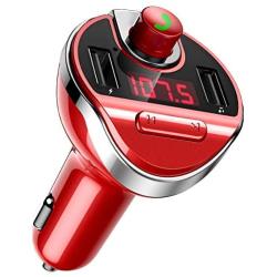 Criacr [Upgraded Version] Bluetooth FM Transmitter for Car, Wireless FM Radio Transmitter Adapter Car Kit, Dual USB Charging Ports, Hands Free Calling, U Disk, TF Card MP3 Music Player(Red)