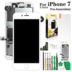 Screen Replacement for iPhone 7 White,Hkhuibang 4.7 Upgraded LCD Display 3D Touch Screen Digitizer Full Frame Assembly with OEM Front Camera Proximity Sensor Earpiece Speaker Repair Tool