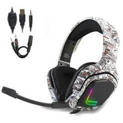 K20 Gaming Headset for PS4 Xbox One PC Mac Mobile Gaming Headphone, Camouflage Headset with 4D Surround Sound and Bass Stereo, LED Light & Noise-Isolation Microphone.