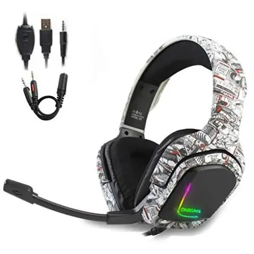K20 Gaming Headset for PS4 Xbox One PC Mac Mobile Gaming Headphone, Camouflage Headset with 4D Surround Sound and Bass Stereo, LED Light & Noise-Isolation Microphone. K20 Gaming Headset for PS4 Xbox One PC Mac Mobile Gaming Headphone, Camouflage Headset with 4D Surround Sound and Bass Stereo, LED Light & Noise-Isolation Microphone.