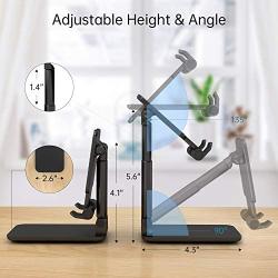 Cell Phone Stand Phone Holder, Adjustable Angle Height Phone Stand for Desk&Foldable Portable Aluminum Desktop Phone Stand, Universal Tablet Holder Compatible with iPhone Cell Phone Tablet (Black)