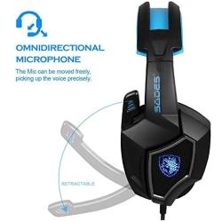 Pudincoco SADES USB Gaming Headset Stereo Computer Headphone with Mic 3.5mm Jack for PC Laptop Mobile Phone for Mac for Xbox one for PS4(Black & Blue)