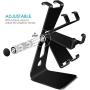 Emoly Adjustable Cell Phone Stand, 2020 Aluminum Desktop Cellphone Stand with Anti-Slip Base and Convenient Charging Port, Fits All Smart Phones (Black)