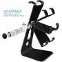 Emoly Adjustable Cell Phone Stand, 2020 Aluminum Desktop Cellphone Stand with Anti-Slip Base and Convenient Charging Port, Fits All Smart Phones (Black)