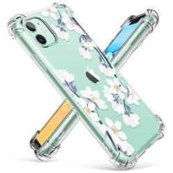 GVIEWIN iPhone 11 Case,Clear Flower Design Soft&Flexible TPU Ultra-Thin Shockproof Transparent Bumper Protective Floral Cover Case for iPhone 11 6.1 inch 2019 (Windflower/White)