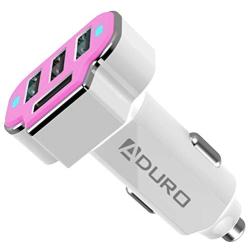 Aduro 4 Port Car Charger Adapter, 12V Fast Car Charger USB Adapter Power Station 5.2A/26W Output (Pink)