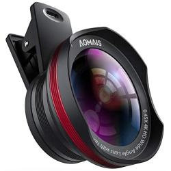 Phone Camera Lens, AOMAIS Pro Camera Lens Kit Compatible with iPhone/Samsung/Google Pixel etc, Macro and Wide Angle Lens with LED Light, Quick-Release Lanyard & Travel Case