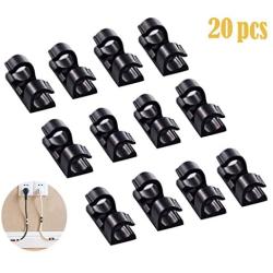 Funycell Cable Clips, 20 Pcs Self Adhesive Wire Holder for Organizing Cable Cords Home and Office, Black