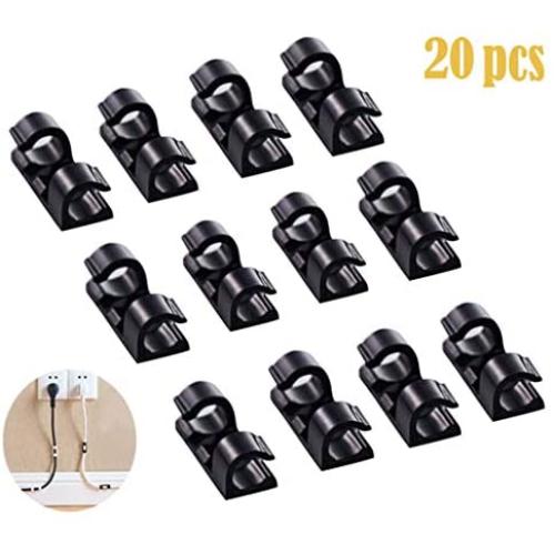 Funycell Cable Clips, 20 Pcs Self Adhesive Wire Holder for Organizing Cable Cords Home and Office, Black