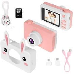 Kids Camera Gifts for Girls, 2" IPS Screen 8.0MP Shockproof Mini Child Video Camera Camcorder for Age 3-14 Kids with Soft Rabbit Silicone Cover - Pink (16GB Memory Card Included)