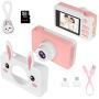Kids Camera Gifts for Girls, 2" IPS Screen 8.0MP Shockproof Mini Child Video Camera Camcorder for Age 3-14 Kids with Soft Rabbit Silicone Cover - Pink (16GB Memory Card Included)