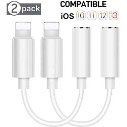 [Apple MFi Certified] Lighting to 3.5mm Headphone Jack Adapter, [2 Pack] iPhone Headphone Adapter, Compatible for iPhone 11/11 Pro/11 Pro Max/XS/XR/X 8 7, iPad, iPod (Support iOS 10-13 Accessories)