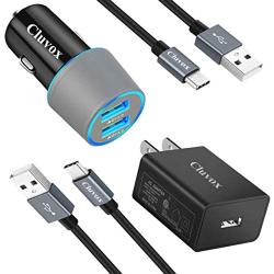 Cluvox USB C Fast Charger Kit, Compatible for Samsung Galaxy S20/Plus/Ultra/S10/S10e/S9/S8/Note 20/10/9/A20/A50, Quick Charge 3.0 Charger Set, Rapid Car Adapter + Wall Charger with 2 Type C Cords 3ft