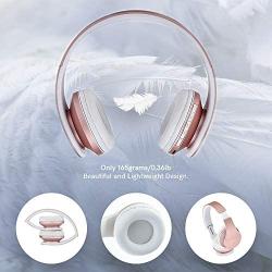 PowerLocus Wireless Bluetooth Over-Ear Stereo Foldable Headphones, Wired Headsets with Built-in Microphone for iPhone, Samsung, LG, iPad (Rose Gold)