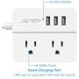 JSVER Compact Travel Power Strip with 3 USB Smart Charging Station and 2 Power Outlet, White