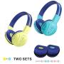 2 Pack of SIMOLIO Wireless Kids Headphone with Hard Case, Bluetooth Kids Friendly Headphone Volume Limited, Wireless Headphones for Girls,Boys,Over-Ear Kids Headphones for School,Travel(Mint,Yellow)