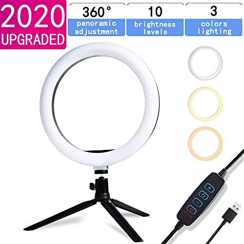 10 Inch Ring Light with Stand & Phone Holder, 3 Lighting Modes and 10 Brightness Levels of Dimmable Tabletop LED Ring Light for YouTube Video/Live Streaming/Selfie/Vlog/Photography/Makeup