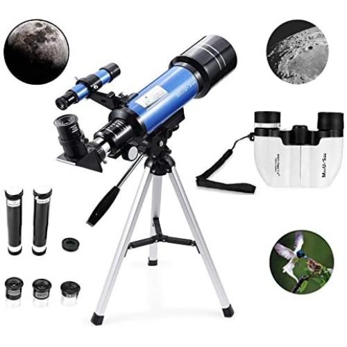 MaxUSee 70mm Refractor Telescope + 8X21 Compact HD Binoculars for Kids and Astronomy Beginners, Travel Scope for Moon Stars Viewing Bird Watching Sightseeing