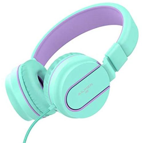 AILIHEN I35 Kid Headphones with Microphone Volume Limited Childrens Girls Boys Teens Lightweight Foldable Portable Wired Headsets for School Airplane Travel Chromebook Cellphones Tablets (Green)