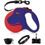 QiMH Retractable Dog Leash, 360° Tangle-Free Heavy Duty 16ft Reflective Walking Dog Leash Ribbon with Anti-Slip Handle for Medium and Large Dogs Up to 110lbs, One-Handed Brake, Pause and Lock