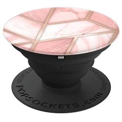 Pink White Geometric Marbled Design PopSockets Grip and Stand for Phones and Tablets