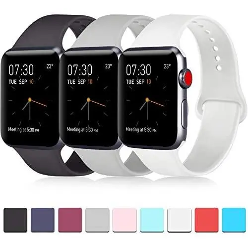 Pack 3 Compatible with Apple Watch Band 38mm 40mm 42mm 44mm, Soft Silicone Band Replacement for Apple iWatch Series 4, Series 3, Series 2, Series 1 Pack 3 Compatible with Apple Watch Band 38mm 40mm 42mm 44mm, Soft Silicone Band Replacement for Apple iWatch Series 4, Series 3, Series 2, Series 1