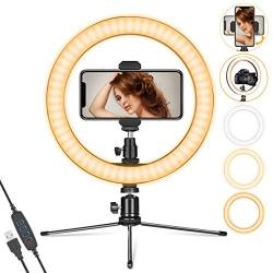 Ring Light 10" with Stand & Phone Holder for YouTube Video, Dimmable Desk LED Ring Light with Cell Phone Holder for Photography, Shooting, Tiktok, Selfie (2020 New Version)