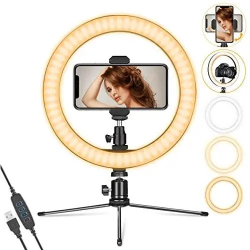 Ring Light 10" with Stand & Phone Holder for YouTube Video, Dimmable Desk LED Ring Light with Cell Phone Holder for Photography, Shooting, Tiktok, Selfie (2020 New Version)