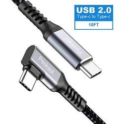 USB C to USB C Cable 10ft (100W 20V/5A)Peskaul USB Type-C Nylon Braided 5A Fast Charging Cable 90 Degree Compatible with Samsung Galaxy Note 10 S9 S8, MacBook Air, iPad Pro 2017,18,19 Nintendo Switch