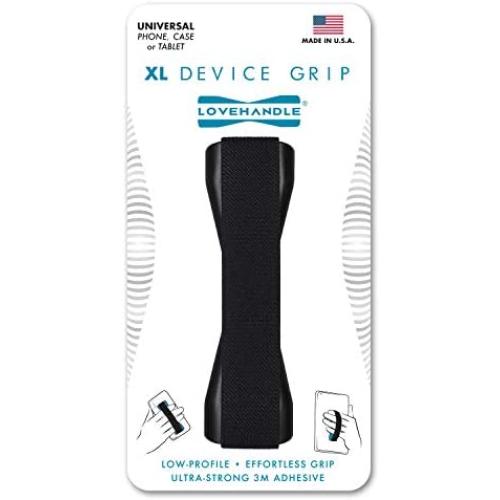 LoveHandle Tablet Grip For Tablets and Large Smartphones - LoveHandle XL Grip - Black Elastic Strap with Black Base (LHT-01-Black) - Finger Grip For Tablet and Large Phone