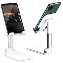 Adjustable Cell Phone Stand, Foldable Portable Phone Holder Cradle Dock for Desk Adjustable Height Angle Phone Holder Desktop iPad Stand, Compatible with Smartphone/iPad/Kindle (White)