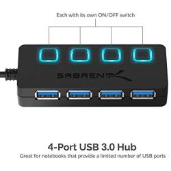 Sabrent 4-Port USB 3.0 Data Hub with Individual LED Power Switches | 2 Ft Cable | Slim & Portable | for Mac & PC (HB-UM43)