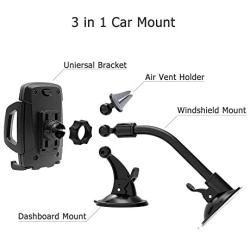 Car Phone Mount, Vansky 3-in-1 Universal Cell Phone Holder Car Air Vent Holder Dashboard Mount Windshield Mount for iPhone Xs Max R X 8 Plus 7 Plus 6S Samsung Galaxy S9 S8 Edge S7 S6 LG Sony and More