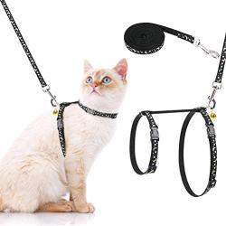 PAWCHIE Cat Harness and Leash Set - Adjustable Soft Escape Proof H-shped Safety Strap with Golden Moon and Star Pattern Glow in The Dark for Pet Cats Outdoor Walking