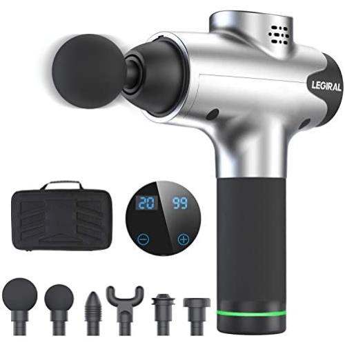 Massage Gun, Portable Body Muscle Massager 20 Speeds Handheld Percussion Massager Gun, Professional Deep Tissue Massager Legiral Le3 Electric Massage Gun for Athletes with 6 Massage Heads