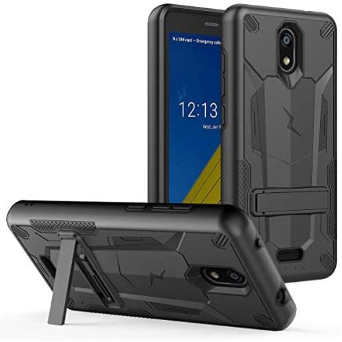 Phonelicious Radiant Core Cricket Icon Smartphone Case with kickstand Heavy Duty Rugged Slim Durable Hybrid Dual Layer Shockproof Phone Cover Compatible Cricket Icon (Black)