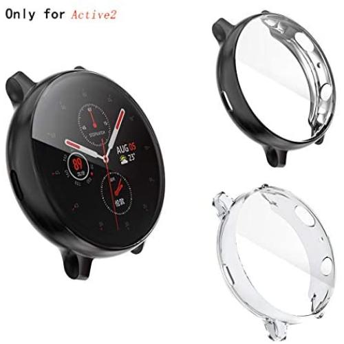 Fvlerz for Samsung Galaxy Watch Active 2 Screen Protector 40mm,All-Around TPU Anti-Scratch Case Soft Protective Bumper Cover for Samsung Galaxy Watch Active 2 Smartwatch (Clear+Black, 40mm)