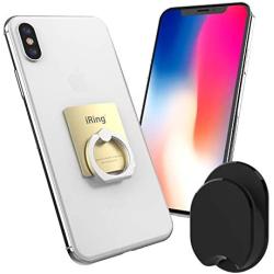 iRing with Hook for car or Wall mounting. Original AAUXX Cell Phone Grip Finger Holder, Mobile Stand, Kickstand, Car Mount Cradle for iPhone, Samsung, Android, Smartphones, Tablets.(Gold)