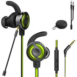 Wired Gaming Earphone, Megadream Noise Cancelling Stereo Bass Gaming Earbuds E-Sport Earphone with Detachable Adjustable Mic, 3.5mm Jack, Desktop Adapter, for PS4/Xbox One/Laptop/Cellphone (Green)