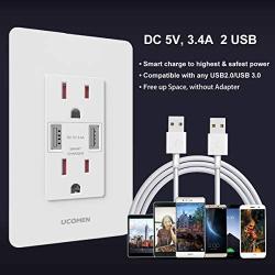 UCOMEN 3.4A USB Outlet, USB Wall Outlet, High Speed USB Charger 15A TR Receptacle Outlet White, 4pcs