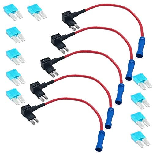 VideoPUP 10pcs 15A Fuse Plug + 5pcs Car Add A Circuit Fuse-TAP MICRO2 Adapter Low Profile Blade Style Fuse Holder Provides a Fuse Slot for the Existing OEM Circuit and a Second Slot for Phone Radio