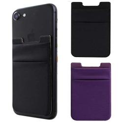 Adhesive Phone Pocket,Cell Phone Stick On Card Wallet,Credit Cards/ID Card Holder(Double Secure) with 3M Sticker for Back of iPhone,Android and All Smartphones-Double Pocket (1 Black&1 Purple)