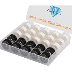 Simthread 25pcs 15White+10Black Prewound Bobbin Thread Size A Class 15 (SA156) 60WT with Clear Storage Plastic Case Box 70D/2 for Brother Embroidery Thread Sewing Thread Machine DIY