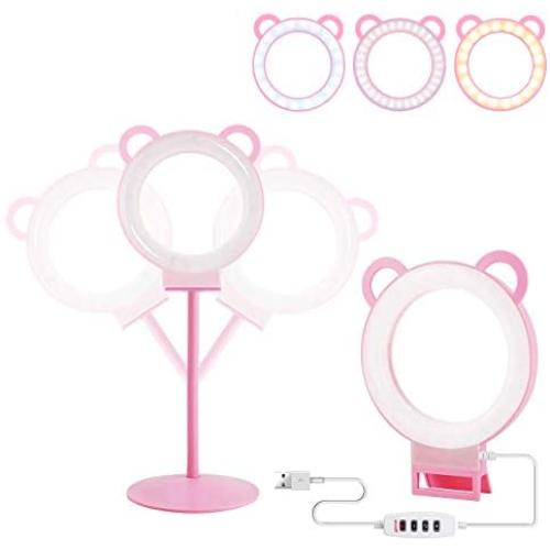 6inch Led Ring Light Kit Adjustable Desktop Lamp with Tripod Stand,Lusweimi Mini laptop Light for Live Stream/Makeup/YouTube Video, 3 Light Modes & 11 Level (Pink)