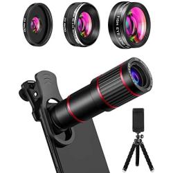 MACTREM Phone Camera Lens Phone Lens Kit 9 in 1, 20X Telephoto Lens, 205° Fisheye Lens, 0.5X Wide Angle Lens & 25X Macro Lens(Screwed Together), Compatible with iPhone 8 7 6 6s Plus X XS XR Samsung