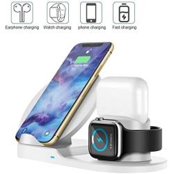 Wireless Charger, 3-in-1 Design Charging Stand Compatible for QI Cell Phone iWatch 1/2/3/4 and Airpod 2, iPhone 11/11 Pro Max/X/XS Max/8 Wireless Charging Station,Desk Charging Pad(White)