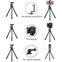 Phone Tripod, Flexible Cell Phone Selfie Stick Tripod, Camera Octopus Tripod Stand Holder with Wireless Remote and Foldable Phone Clip, Compatible with iPhone/Android/DSLR/GoPro Camera