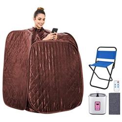 Portable Home 2L Steam Sauna with Remote Control,Indoor Foldable Steam Sauna Tent Spa Pot Loss Weight Detox Relaxation (with Foldable Chair& Timer) (Coffee)