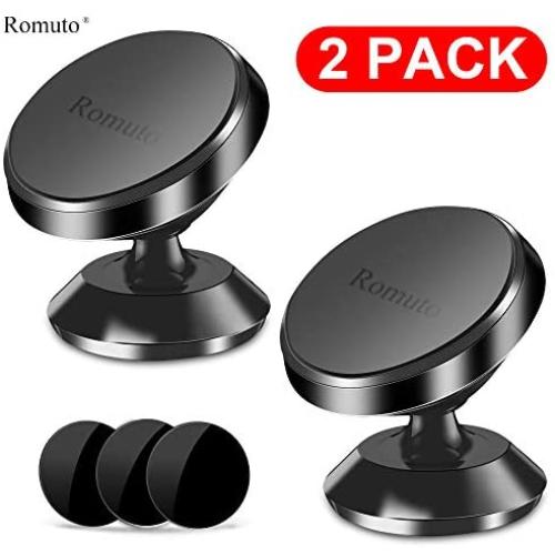 Romuto Magnetic Phone Car Mount, [ 2 Pack ] Cell Phone Holder for Car Dashboard [ Strong Magnets ]Universal 360° Rotation Magnet Car Phone Mount Fits iPhone Xs Max XR X 8 7 6S 6 Plus Most Smartphones